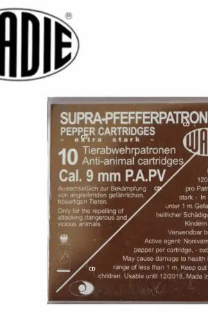 Cartouches Wadie 9mm PA PV Supra Pepper A Gaz Par 10 Produit De Marque