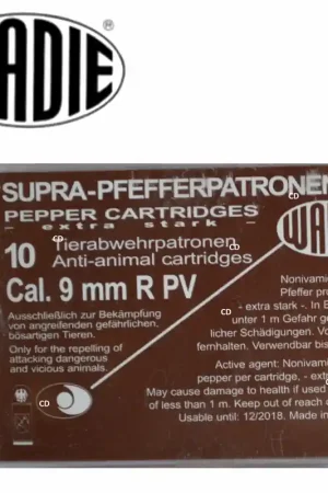 Quantité Limitée Cartouches Wadie 9mm/380 PV Supra Pepper A Gaz Par 10