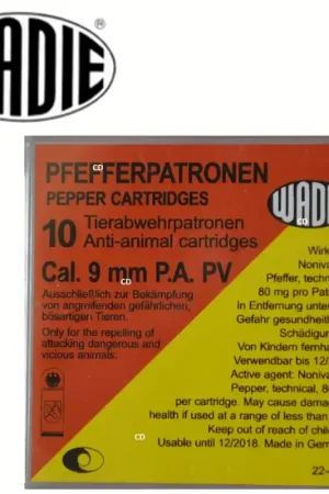 Cartouches Wadie 9mm PA PV Pepper A Gaz Par 10 Dernier Modèle