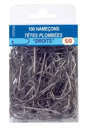 100 Hameçons Droits 90° pour Têtes Plombées N°5/0 Livraison Express