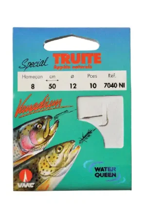 10 Hameçons montés Water Queen spécial truite appâts naturels 7040 NI 50 cm Prix Promo