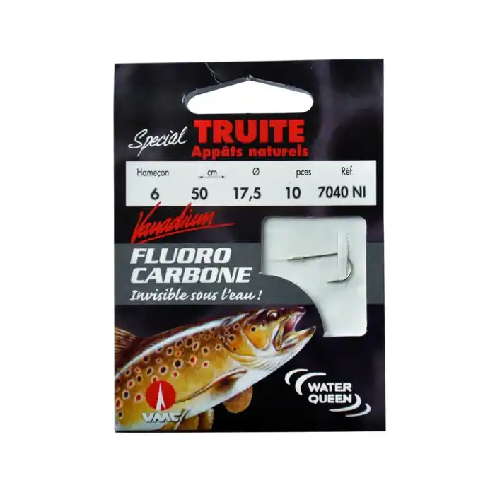 Livraison Gratuite 10 Hameçons Montés Water Queen Fluorocarbone Spécial Truite Appâts Naturels 7040 NI 50 cm
