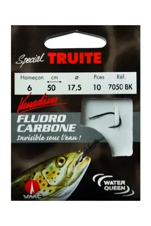 10 Hameçons montés Water Queen fluorocarbone spécial truite forgé renversé à palette 7050 BK 50 cm Seulement Aujourd’hui