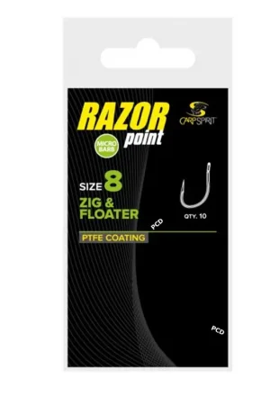 Hameçons Carp Spirit Razor Point Zig & Floater Barbeless Par 10 Commander Maintenant