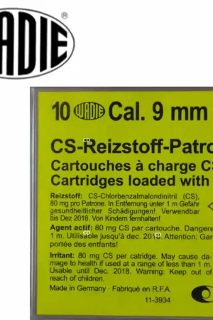 Cartouches Wadie 9mm CS PA A Gaz Par 10 Bon Marché