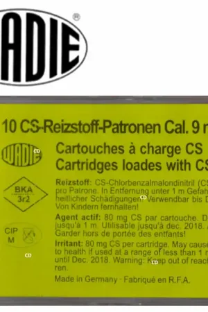 Livraison Gratuite Cartouches Wadie 9mm/380 CS A Gaz RK Par 10