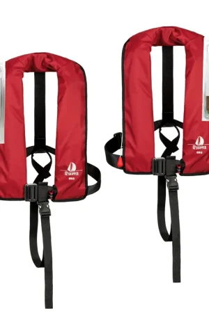 Lot de 2 : 12skipper gilet de sauvetage automatique 165N ISO avec harnais - rouge, inclus 2 kits de réarmement Retour Gratuit