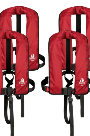 Lot de 4 : 12skipper gilet de sauvetage automatique 165N ISO avec harnais - rouge Bon Marché