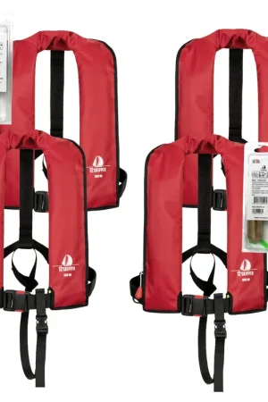 Lot de 4 : 12skipper gilet de sauvetage automatique 165N ISO - rouge, inclus 4 kits de réarmement Paiement Sécurisé